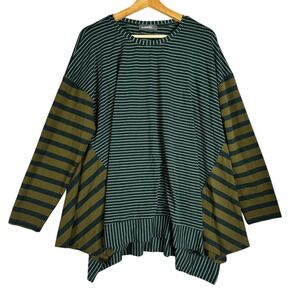 Alembika Women's Striped Tunic Top Long Sleeve Asymmetrical Lagenlook Size M